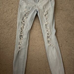Wax Jean Light Gray Distressed Skinny Jeans